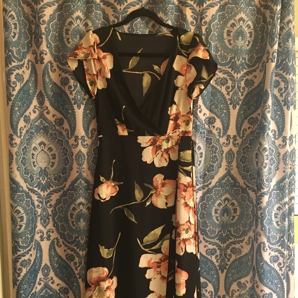 Beautiful black floral wrap dress